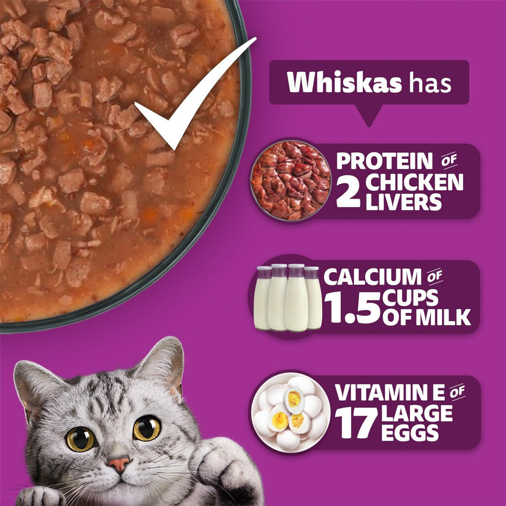 Whiskas Tuna and Chicken Meat in Jelly Flavour (1+ Years) Adult Cat Wet Food - 80 gm Pack