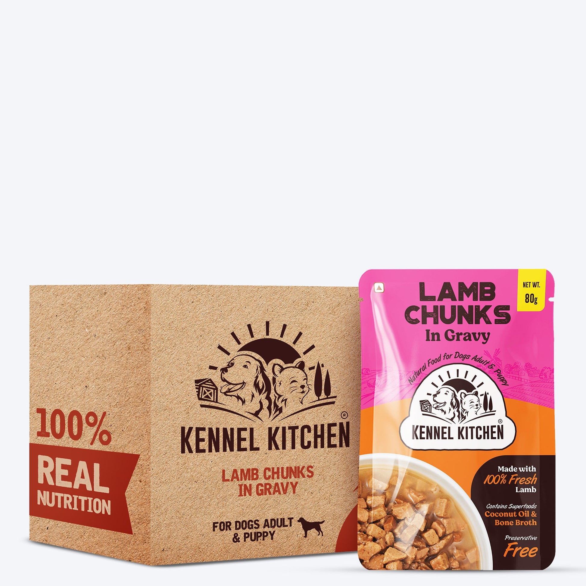 Kennel Kitchen (All Breeds & Ages) Lamb Chunks in Gravy Wet Dog Food - 80 g Packs - Heads Up For Tails