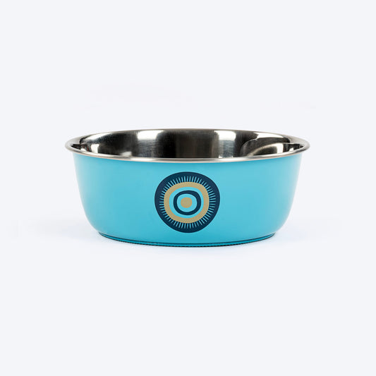 HUFT Evil Eye Printed Steel Bowl For Dog - Blue - Heads Up For Tails
