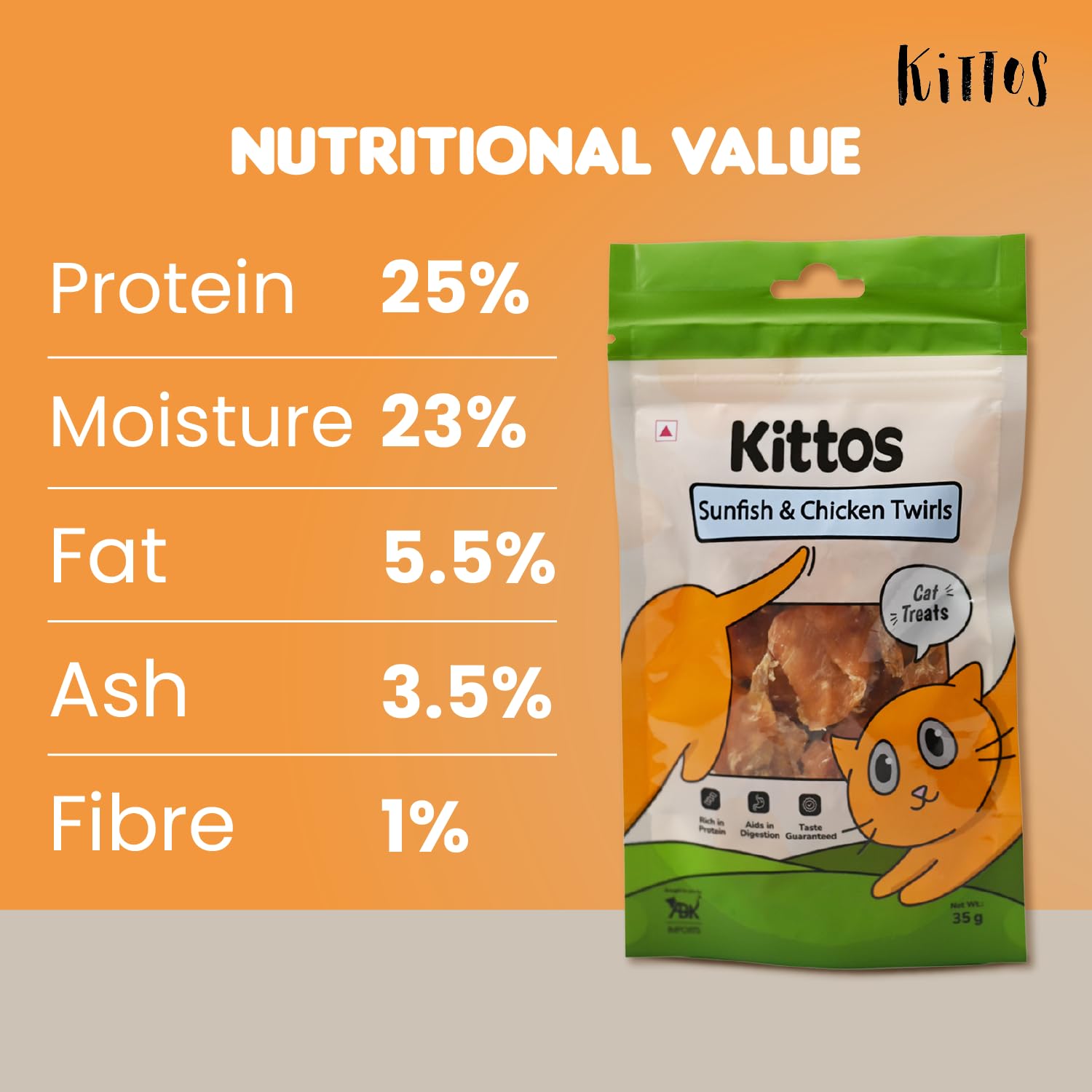 Kittos Purr-Fect Sunfish & Chicken Twirls Cat Treats - 35 g - Heads Up For Tails