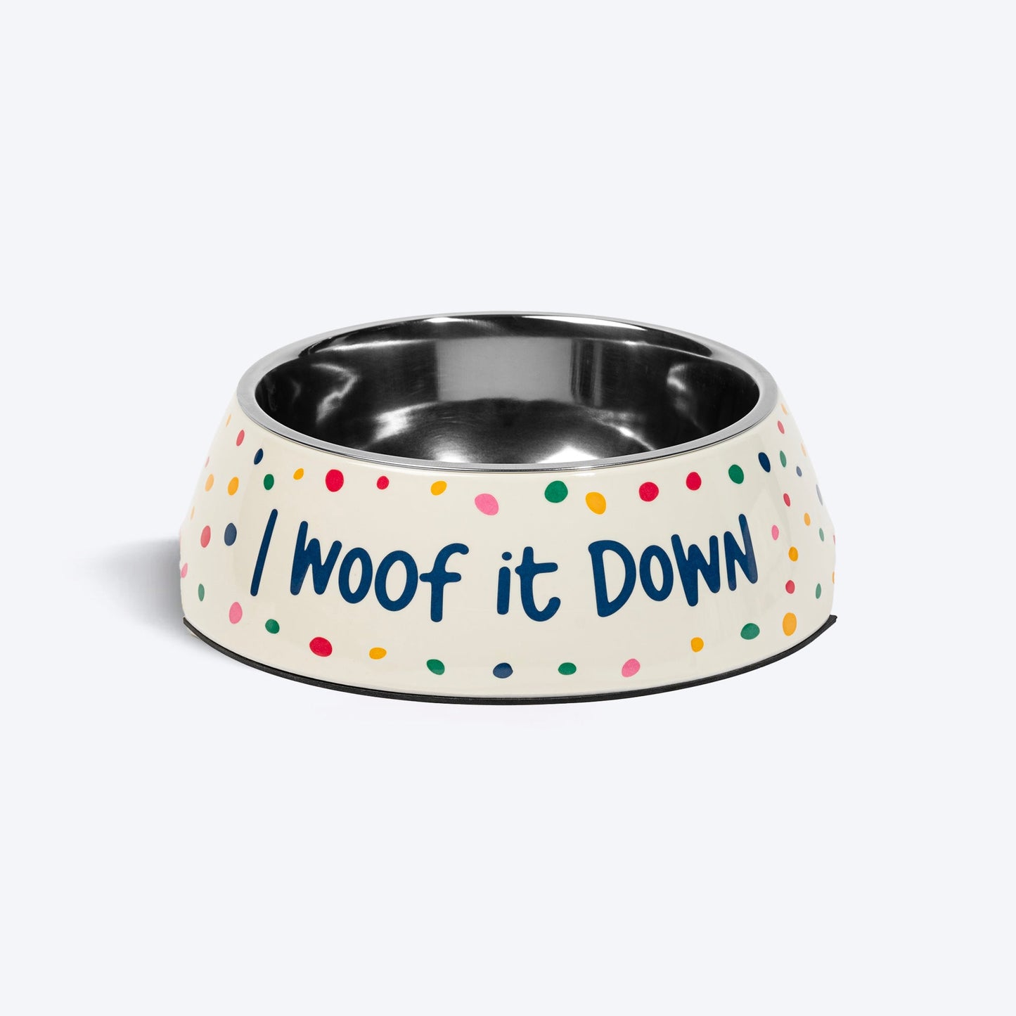 HUFT I Woof It Down Printed Melamine Bowl With Steel Insert For Dog - Beige - Heads Up For Tails