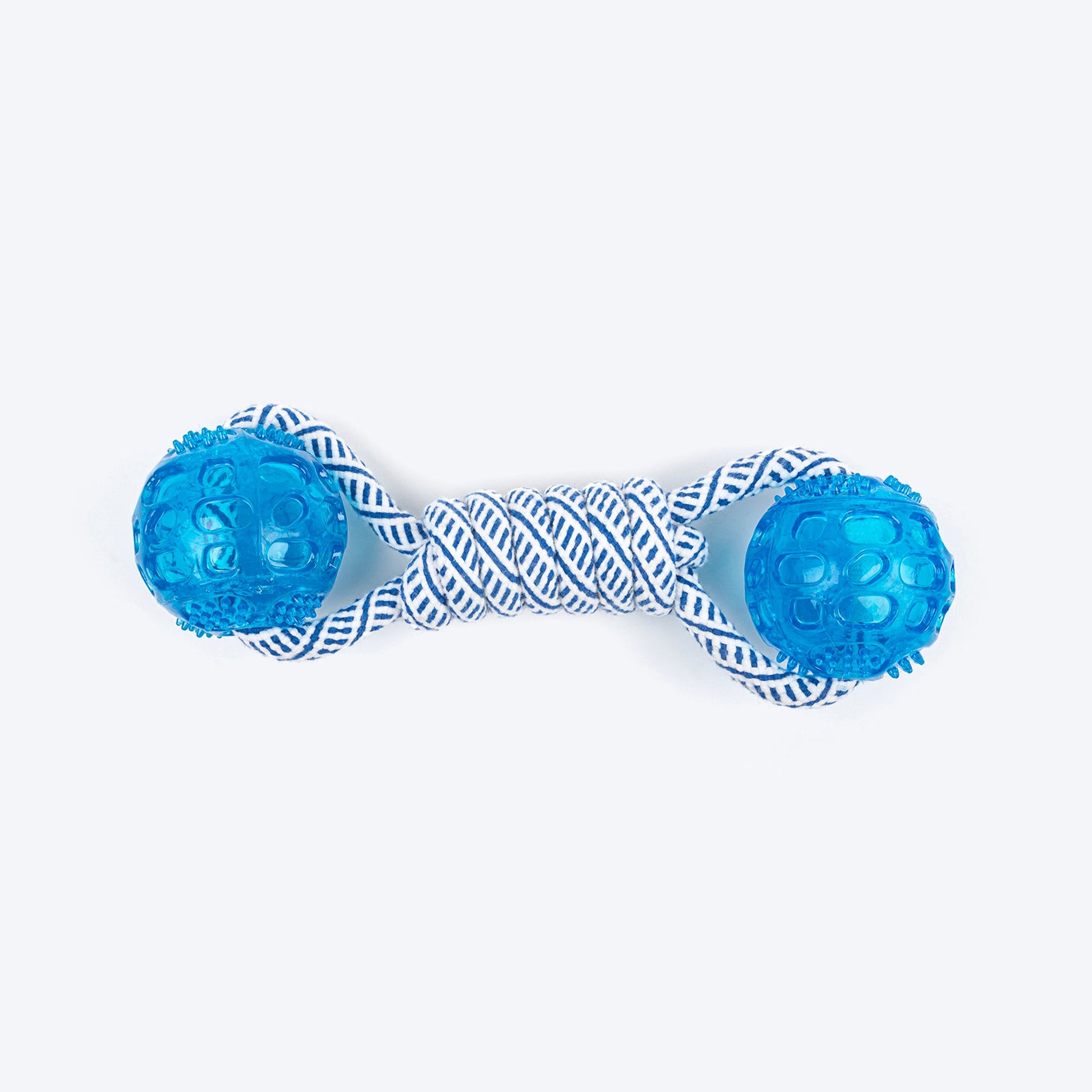 TLC Dumbbell With 2 Balls Rope Dog Toy - Navy & White - Heads Up For Tails