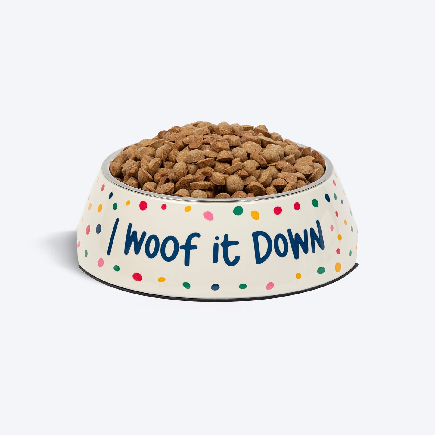 HUFT I Woof It Down Printed Melamine Bowl With Steel Insert For Dog - Beige - Heads Up For Tails