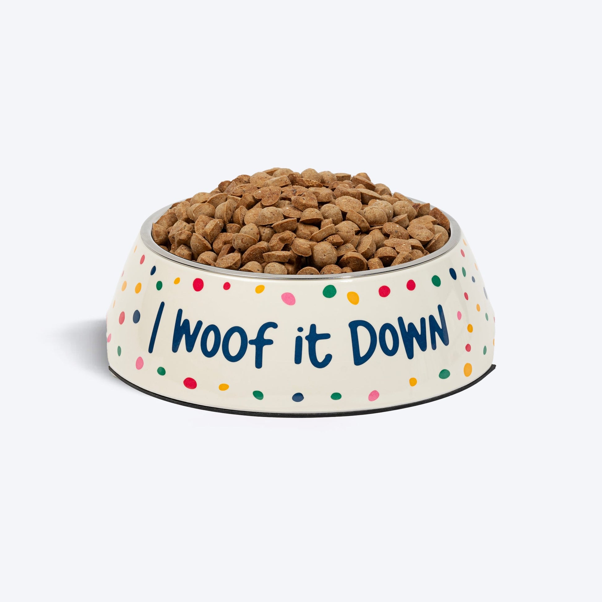 HUFT I Woof It Down Printed Melamine Bowl With Steel Insert For Dog - Beige - Heads Up For Tails