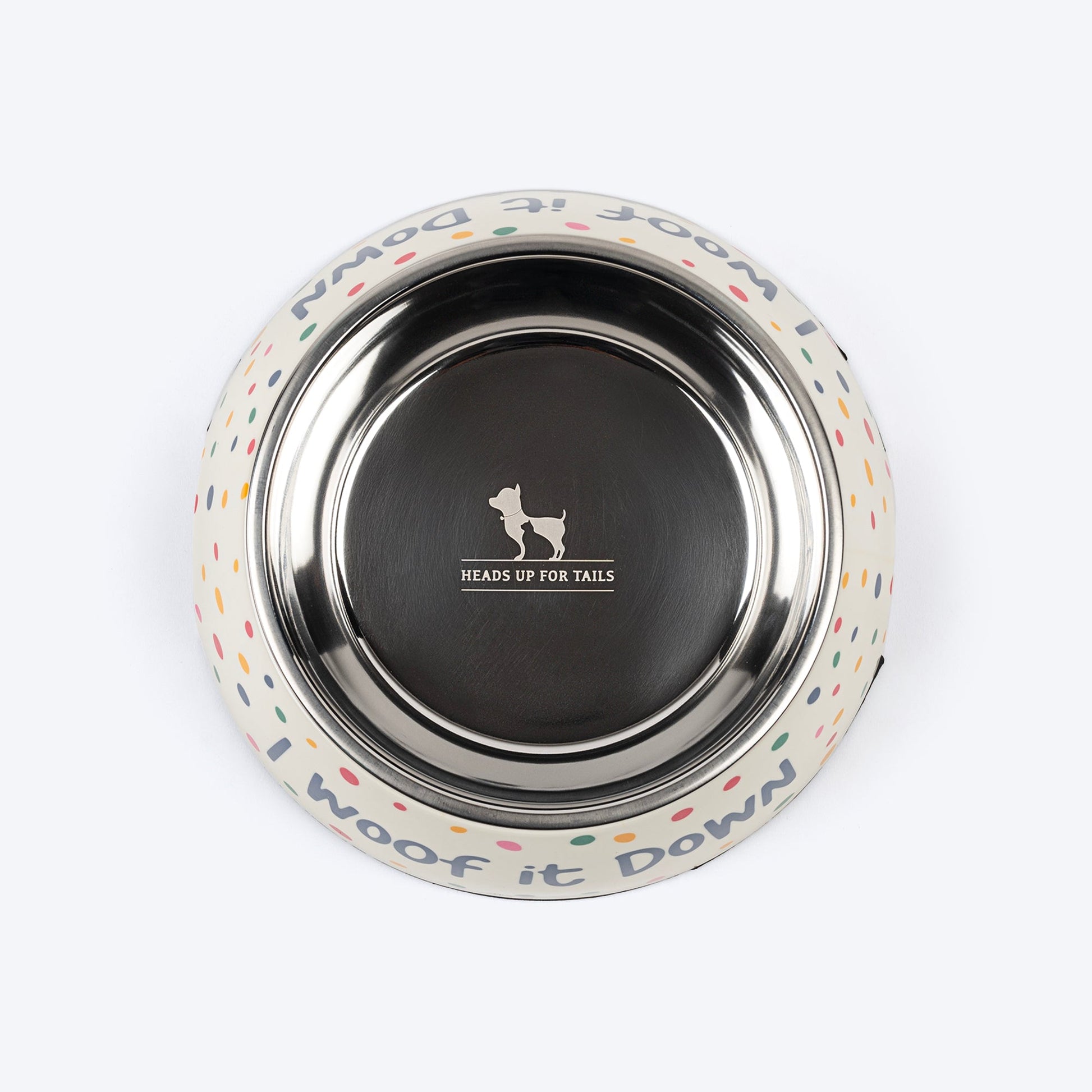 HUFT I Woof It Down Printed Melamine Bowl With Steel Insert For Dog - Beige - Heads Up For Tails