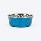 HUFT Dine N' Dazzle Embossed Steel Bowl For Dog - Blue - Heads Up For Tails