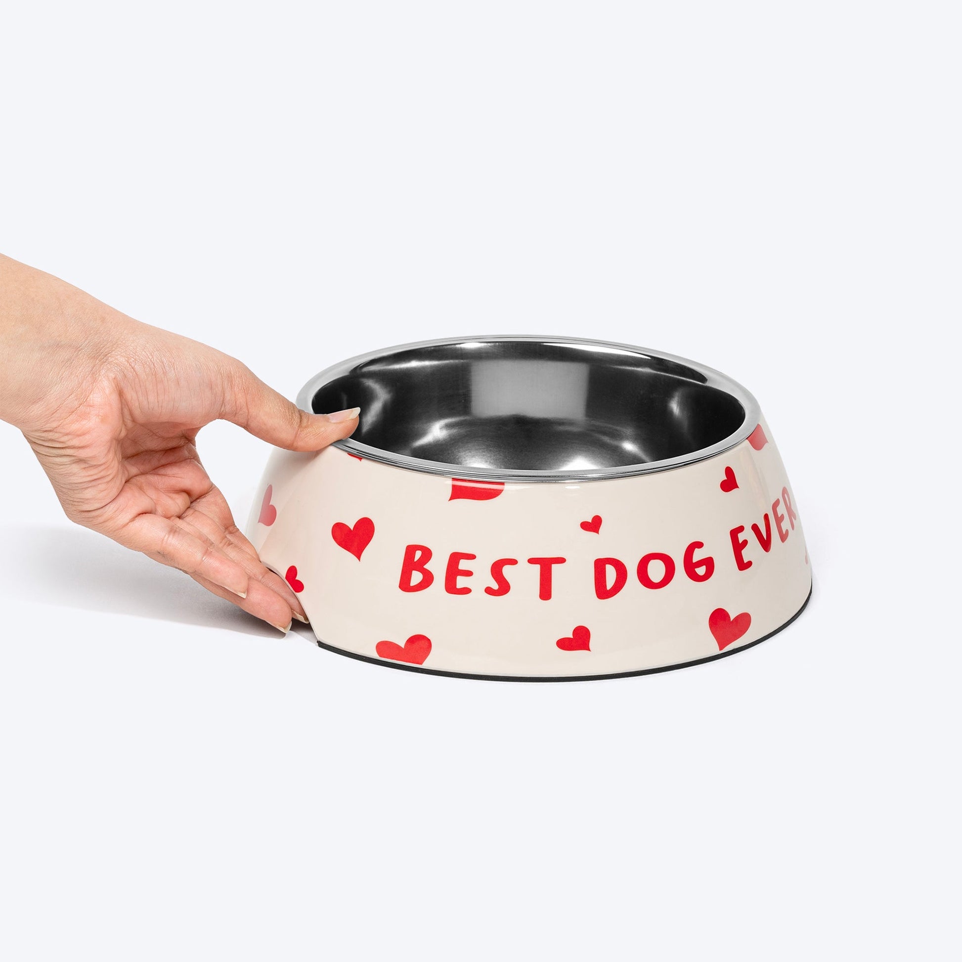 HUFT Best Dog Ever Printed Melamine Bowl With Steel Inserts For Dog - Beige - Heads Up For Tails
