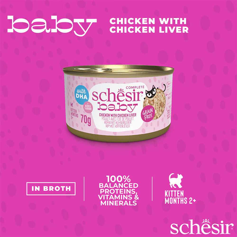 Schesir Baby Chicken With Chicken Liver In Broth Wet Food For Kitten - 70 gm