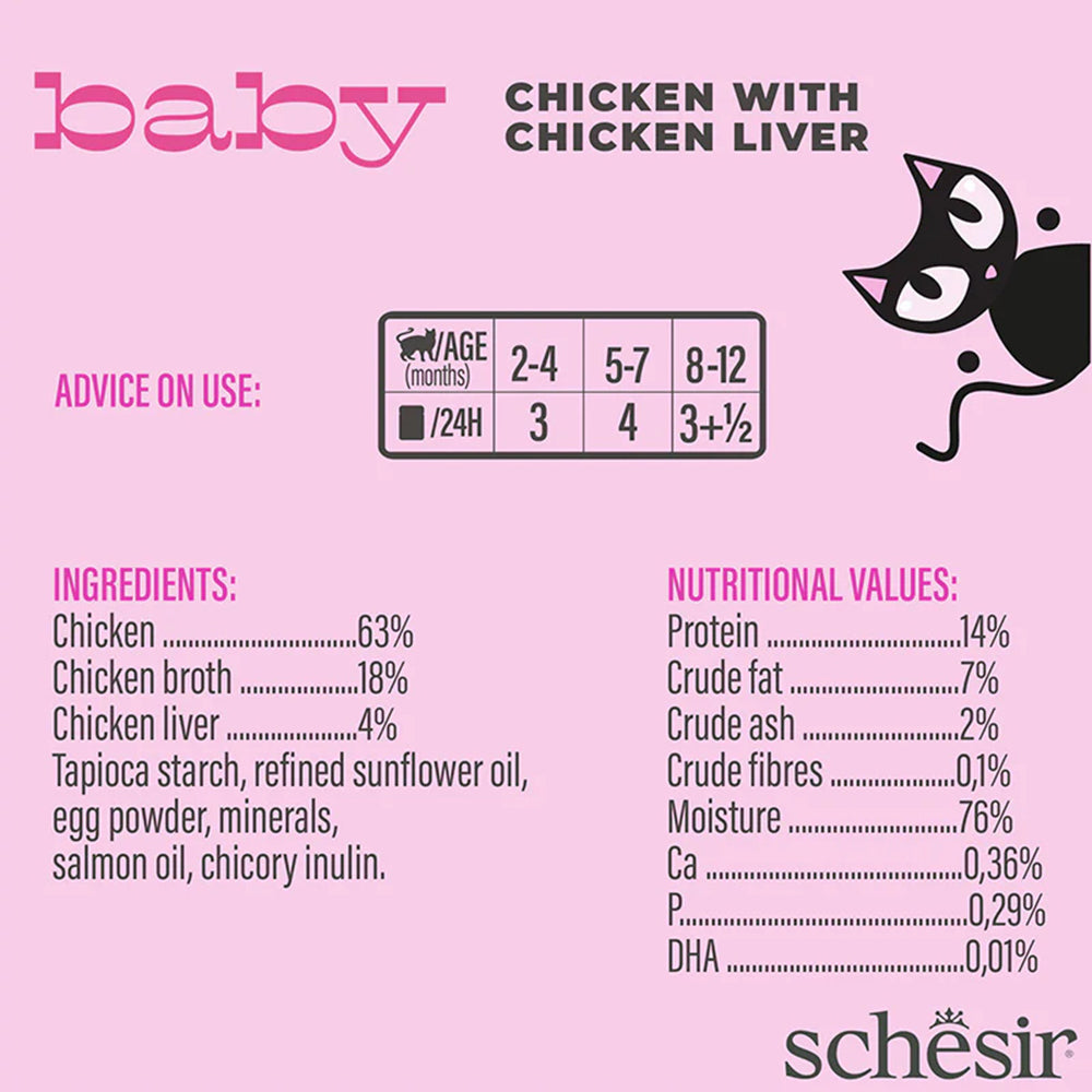Schesir Baby Chicken With Chicken Liver In Broth Wet Food For Kitten - 70 gm