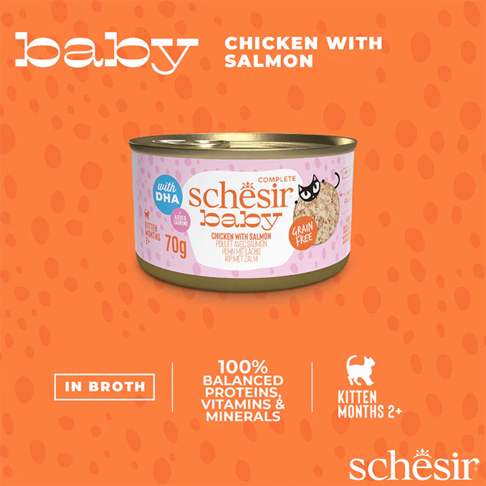 Schesir Baby Chicken With Salmon In Broth Wet Food For Kitten - 70 gm