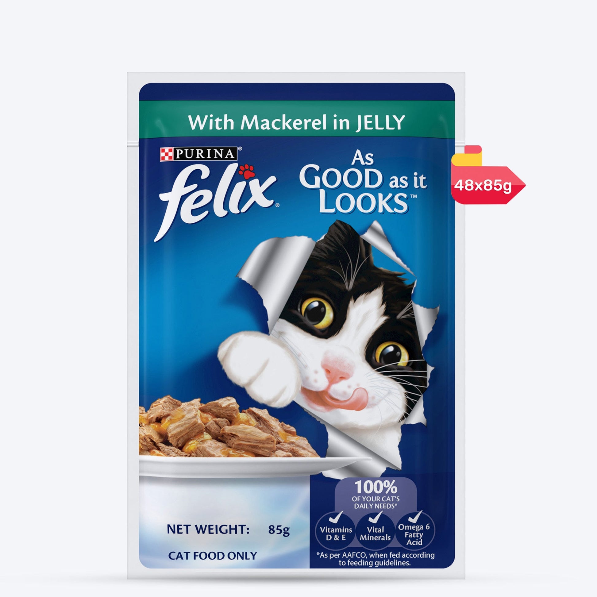 Purina Felix With Mackerel In Jelly Adult Cat Wet Food - 85 g - Heads Up For Tails