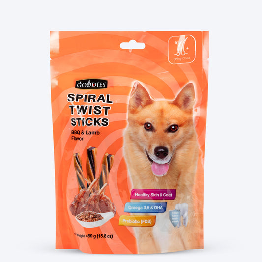 Goodies Spiral Twist Sticks BBQ & Lamb Flavour For Dogs - 450 g - Heads Up For Tails