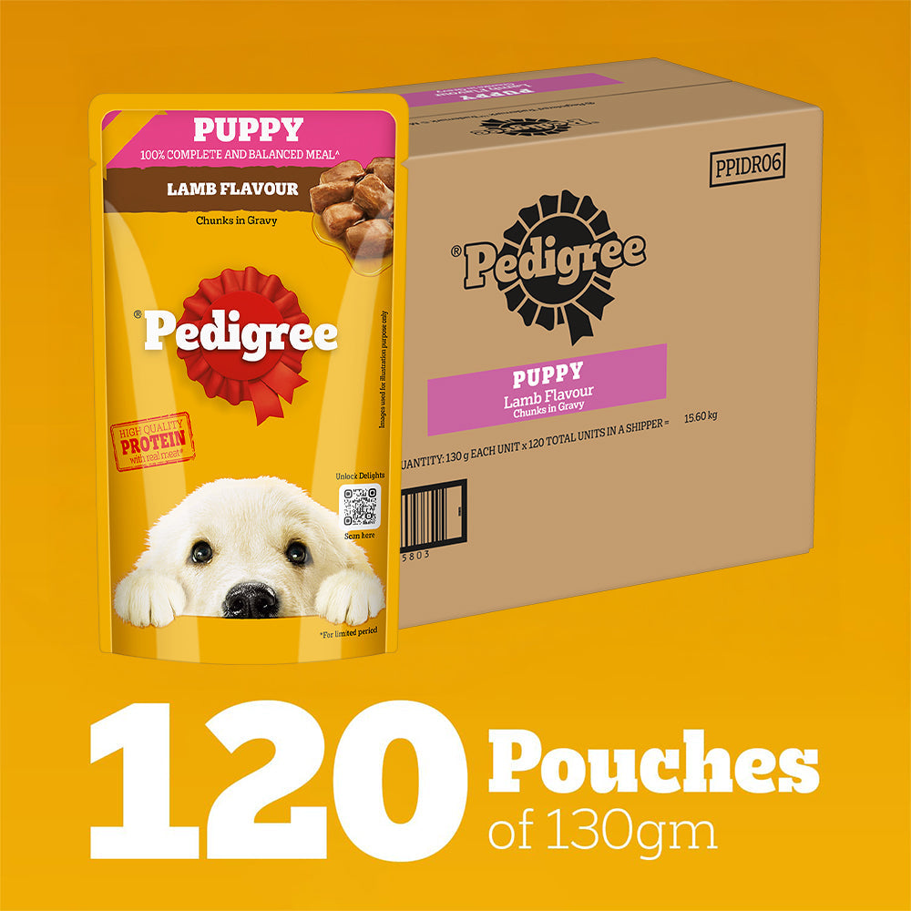 Pedigree Lamb Flavour Chunks In Gravy Puppy Wet Dog Food - 130 g - Heads Up For Tails