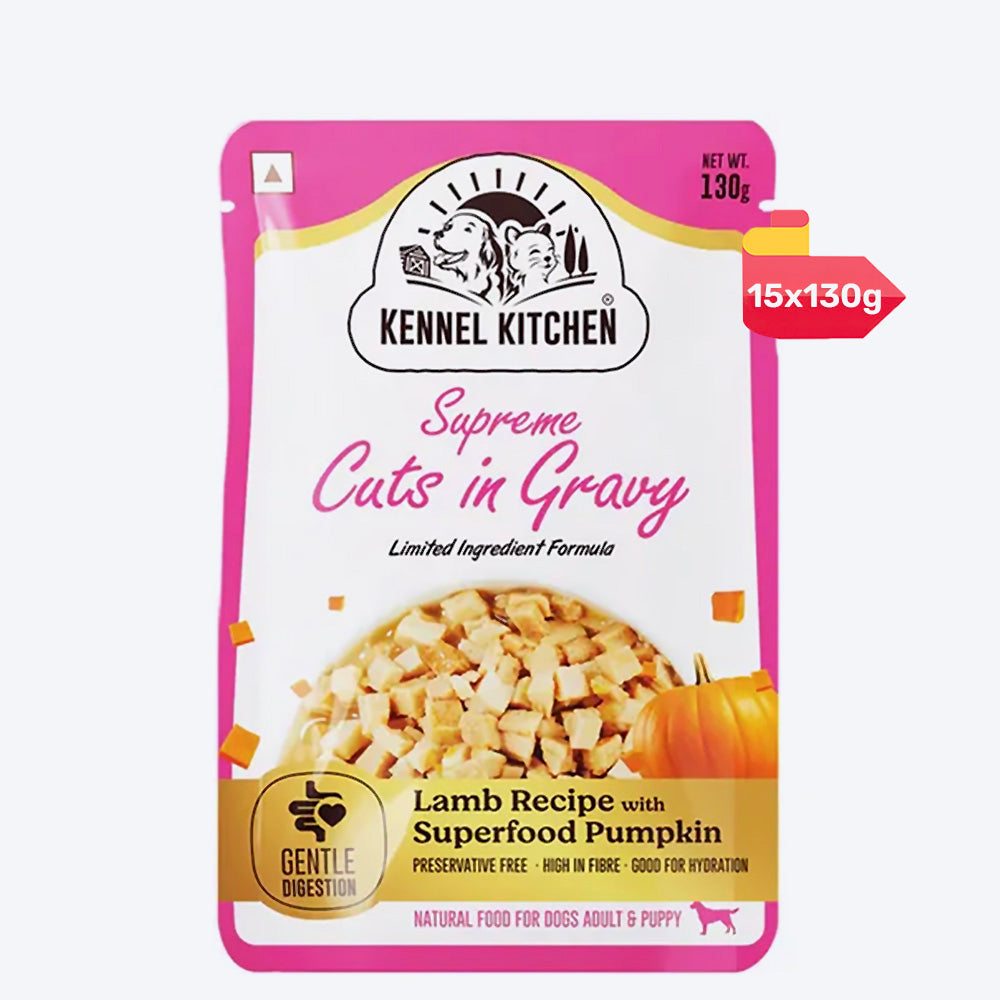 Kennel Kitchen Lamb with Pumpkin Supreme Cuts In Gravy Wet Dog Food - 130 g Packs - Heads Up For Tails