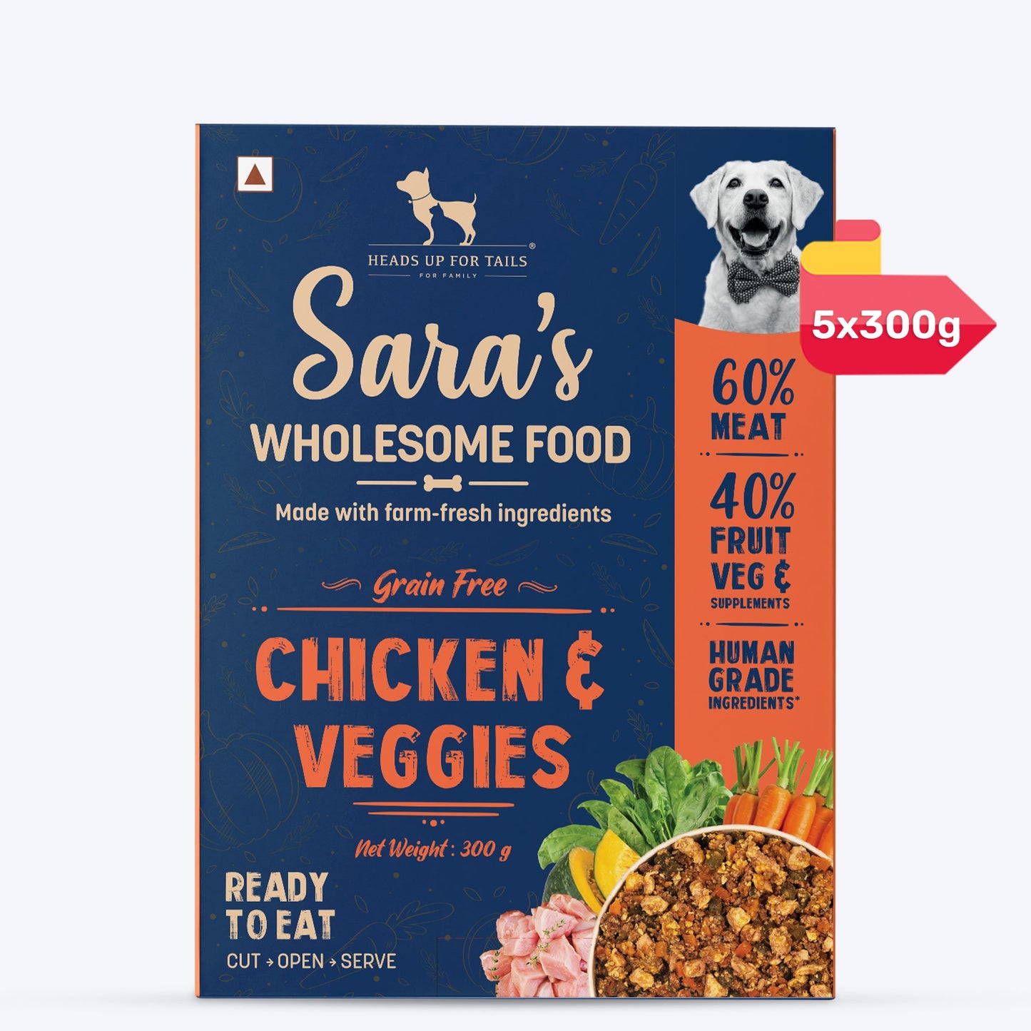 Sara's Wholesome Grain-Free Chicken & Veggies Dog Food for Dogs ‚¬€œ Human-Grade, Preservative-Free ‚¬€œ 300 gm - Heads Up For Tails