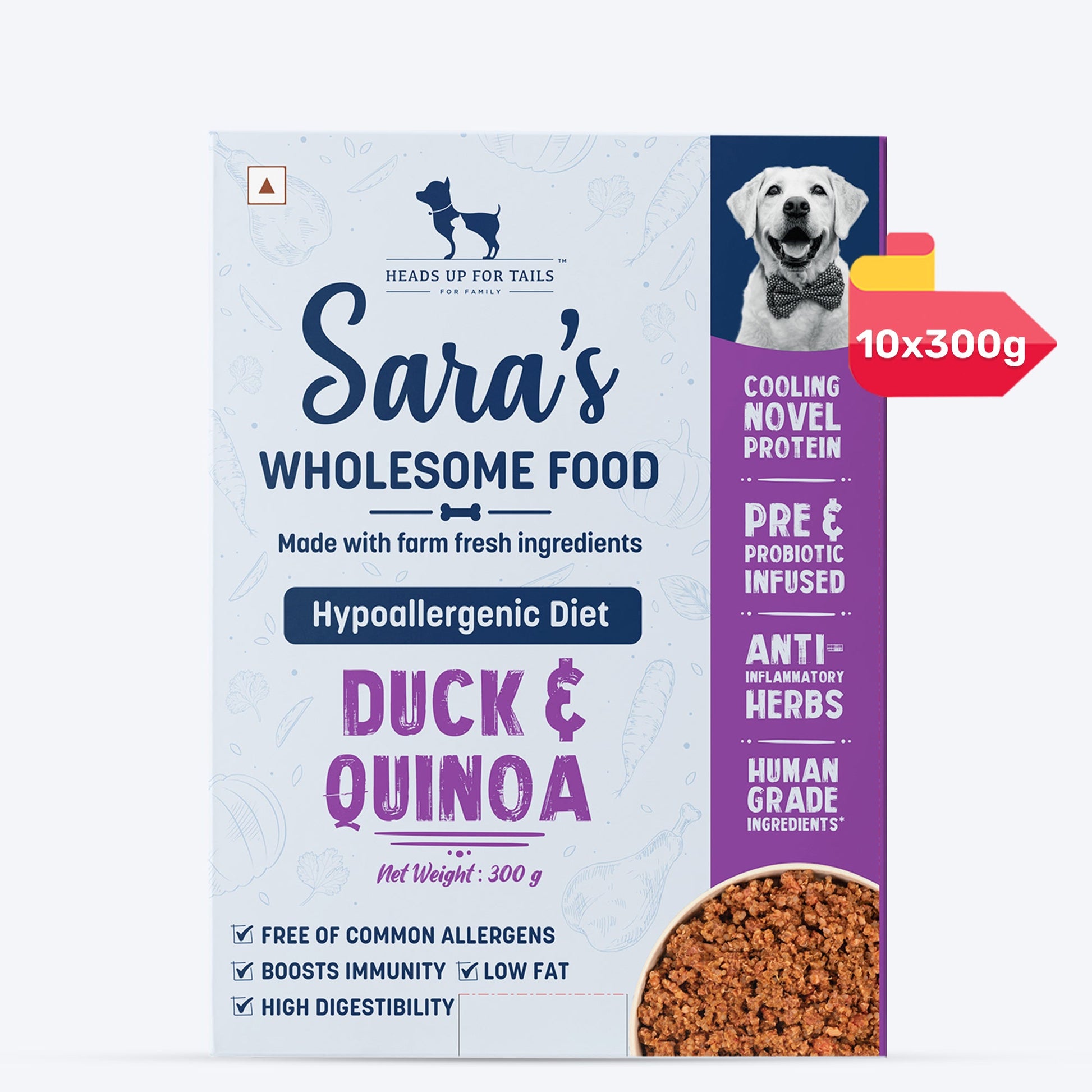 Sara's Wholesome Hypoallergenic Duck & Quinoa Wet Food for Dogs ‚¬€œ Human-Grade, Gluten-Free ‚¬€œ 300 g - Heads Up For Tails