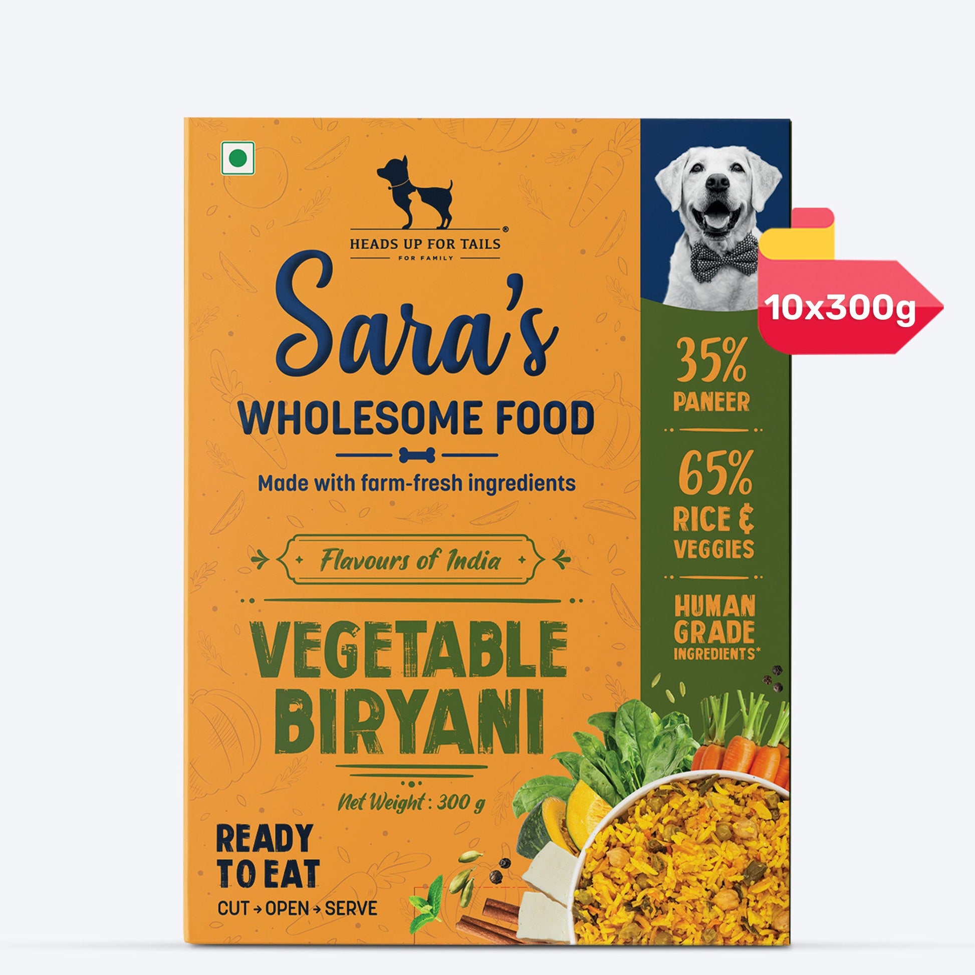 Sara's Wholesome Flavours of India Vegetable Biryani Wet Dog Food â‚¬â€œ 300 gm, 100% Vegetarian, Human-Grade Ingredients â‚¬â€œ Preservative-Free, Farm-Fresh - Heads Up For Tails