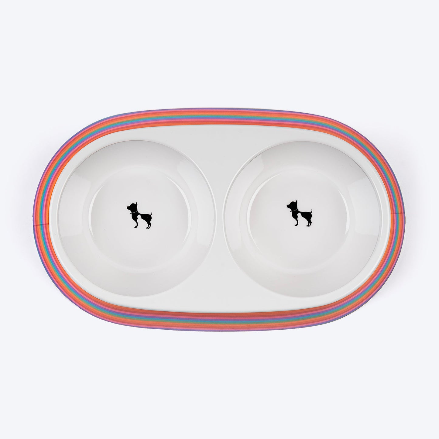 HUFT Rainbow Splash Printed Melamine Double Diner For Dog - Multicolor - Heads Up For Tails