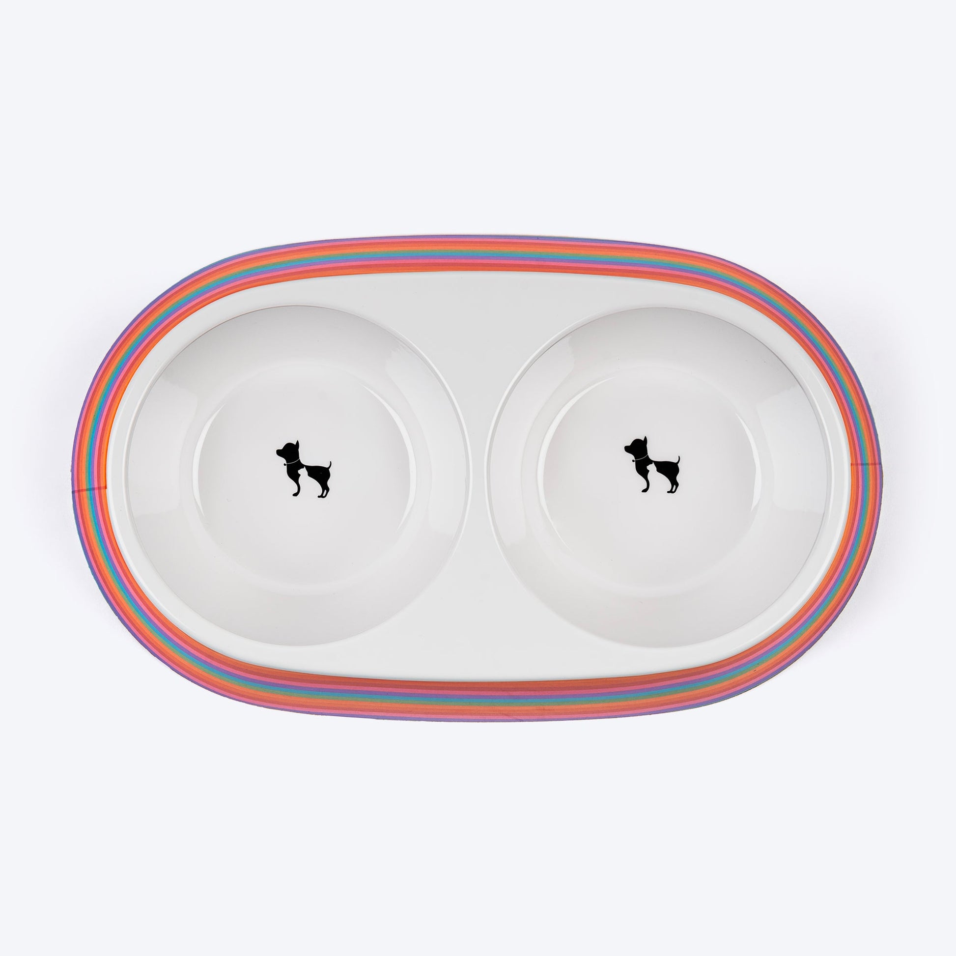 HUFT Rainbow Splash Printed Melamine Double Diner For Dog - Multicolor - Heads Up For Tails