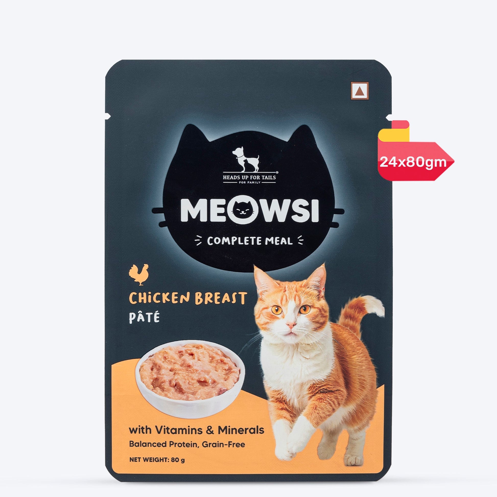 Meowsi by HUFT Chicken Breast p¢t© Cat Wet Food, 80 gm, grain-free, with vitamins and minerals for balanced nutrition.