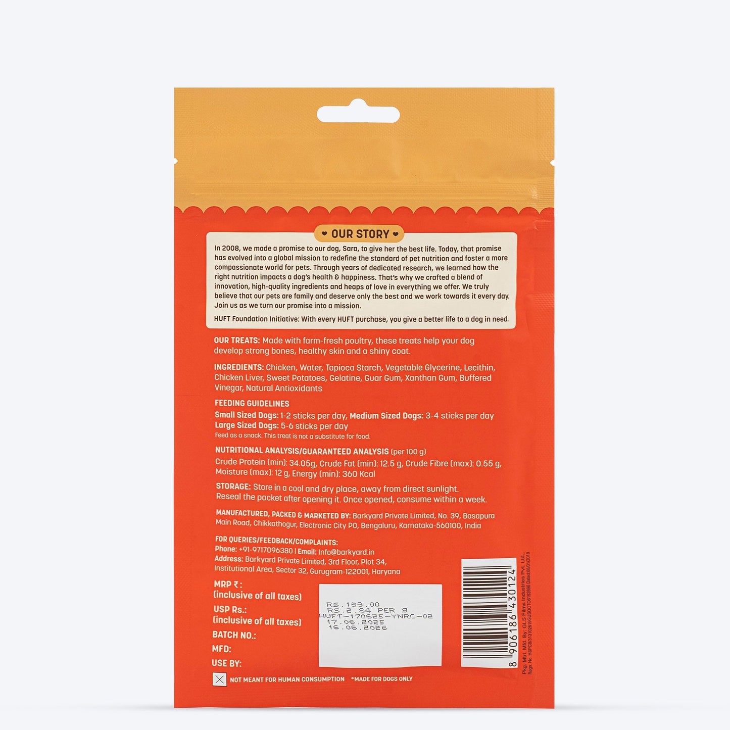 HUFT Yum Nums Soft & Chewy Sticks Real Chicken Treat For Dogs - 70 g - Heads Up For Tails