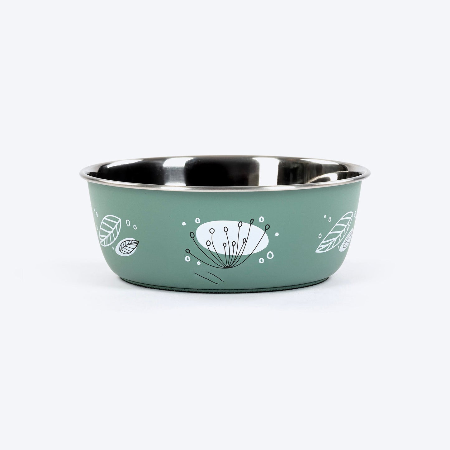 HUFT Ferns & Fur Printed Steel Bowl For Dog - Sage Green - Heads Up For Tails