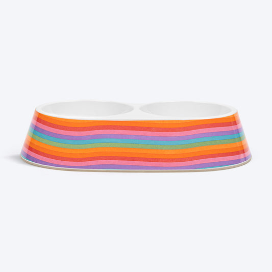 HUFT Rainbow Splash Printed Melamine Double Diner For Dog - Multicolor - Heads Up For Tails