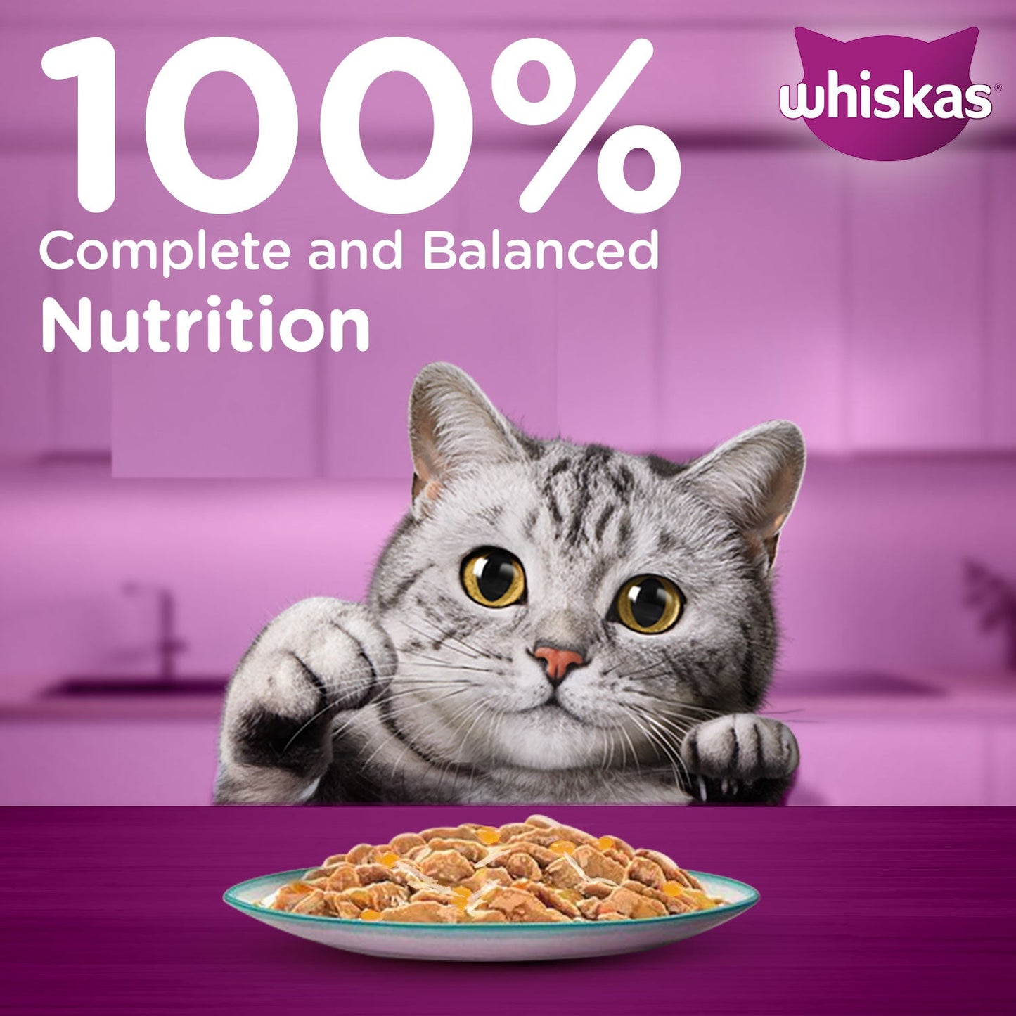 Whiskas Tasty Mix Adult (1+ year) Chicken With Tuna & Carrot in Gravy Wet Cat Food - 70 gm Pack - Heads Up For Tails