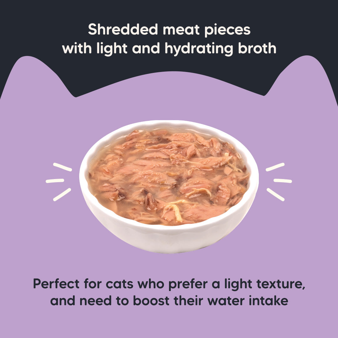 Meowsi by HUFT Tuna & Chicken in Broth Cat Wet Food, 80 gm, with vitamins and minerals, grain-free formula.