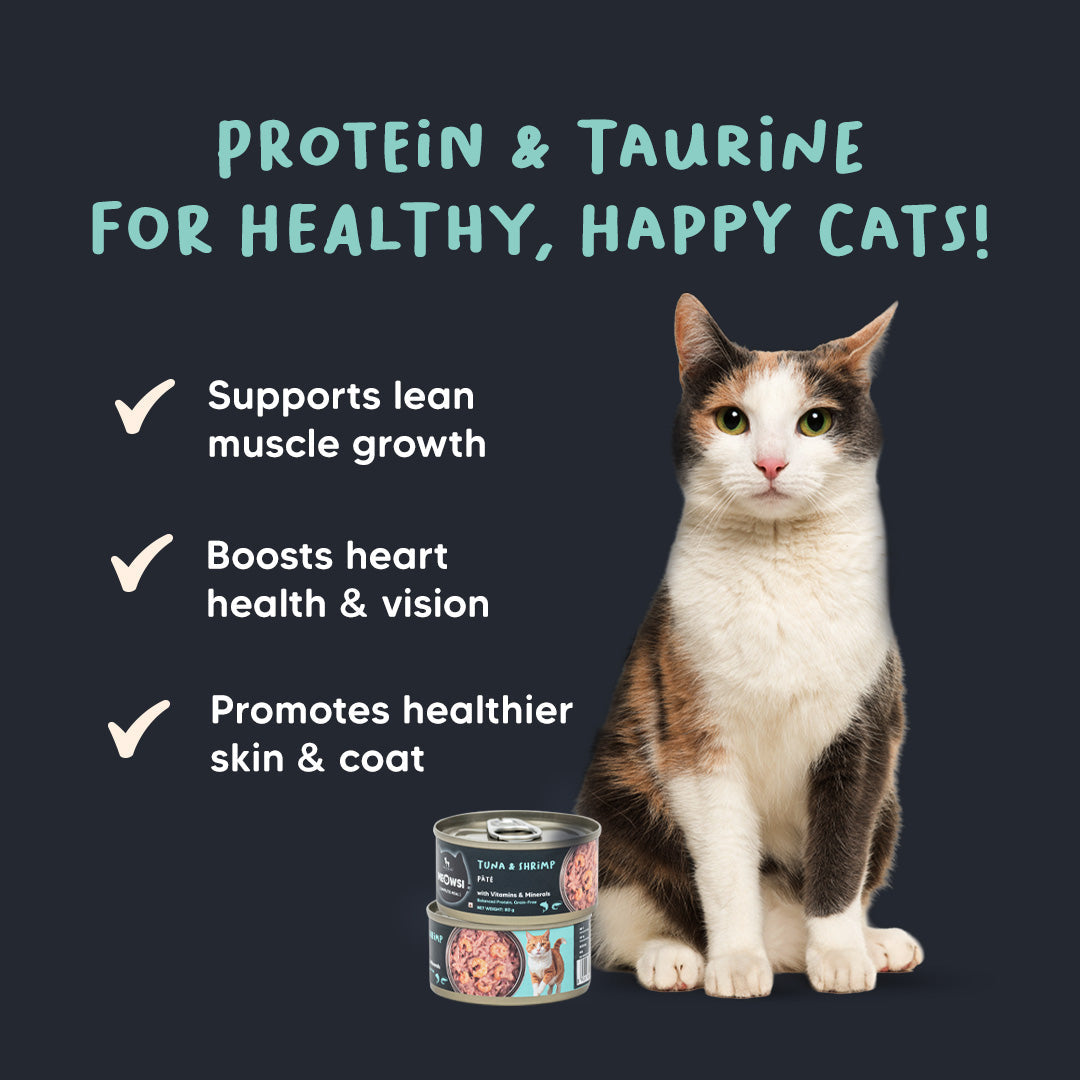 Meowsi by HUFT Tuna & Shrimp P¢t© Canned Cat Wet Food, 80 gm, with vitamins and minerals, grain-free formula.