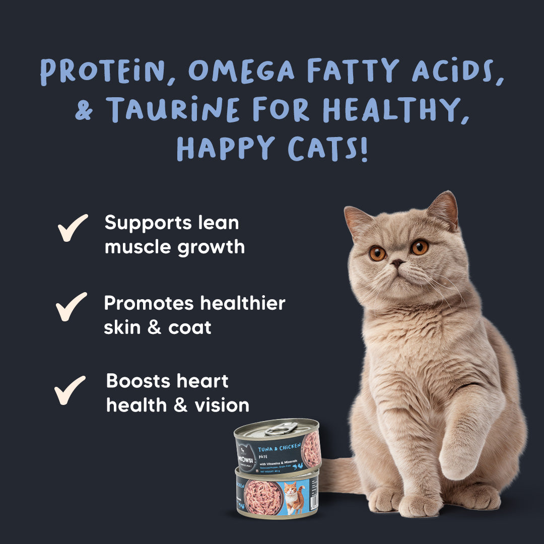 Meowsi by HUFT Tuna & Chicken p¢t© Canned Cat Wet Food, 80 gm, grain-free with vitamins and minerals.