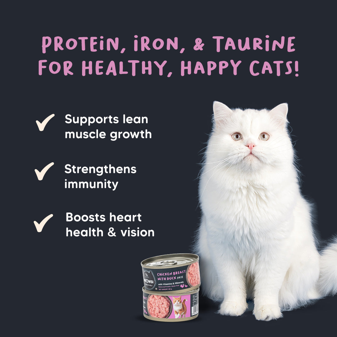 Meowsi by HUFT Chicken Breast with Duck p¢t© canned cat food, 80 gm, enriched with vitamins and minerals. Grain-free.