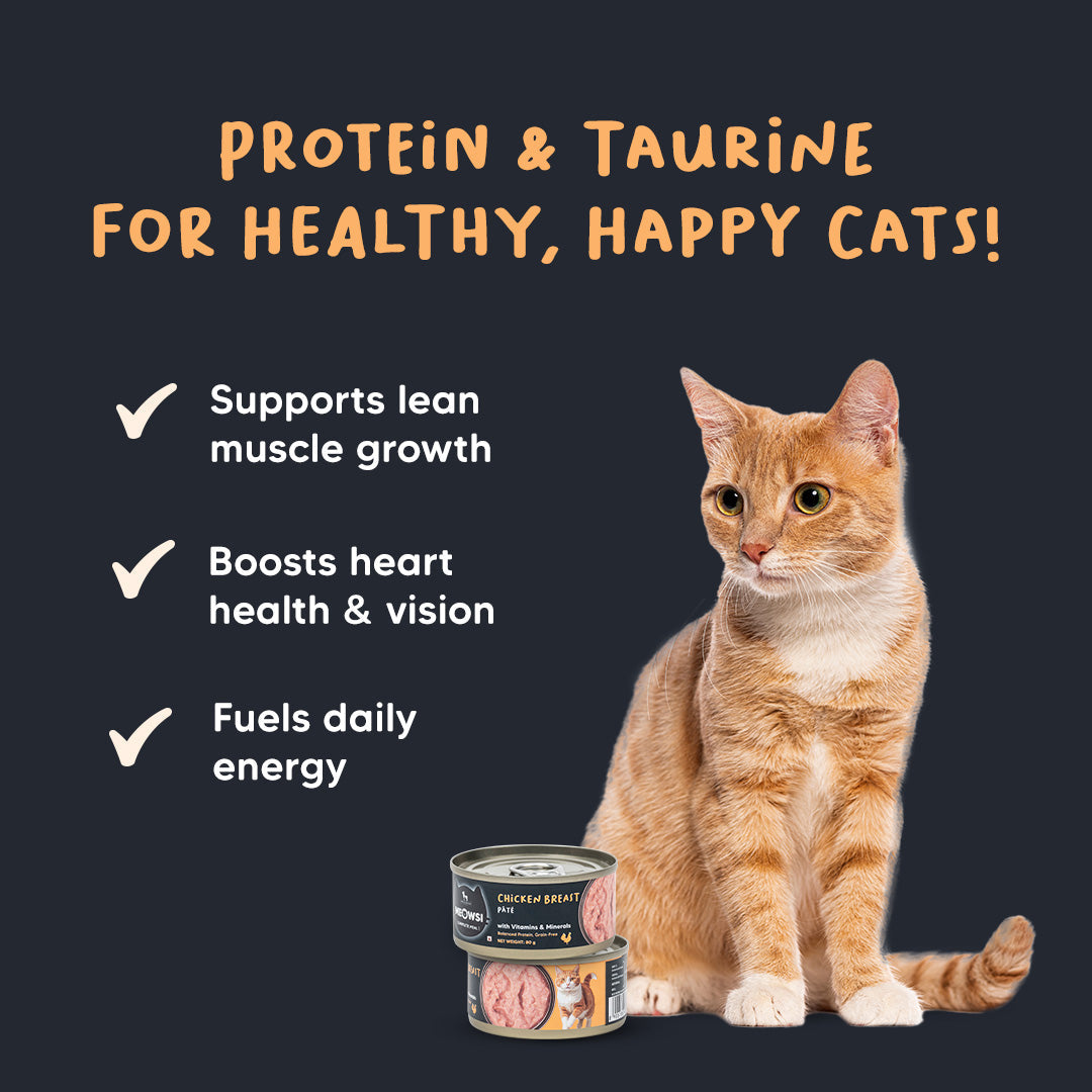 Meowsi by HUFT Chicken Breast p¢t© Canned Cat Wet Food, 80 gm, with vitamins and minerals, grain-free formula.