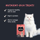 Meowsi by HUFT Salmon & Chicken Soft Cat Treats, 50 gm, features a pink packaging with a cat graphic and treats displayed.