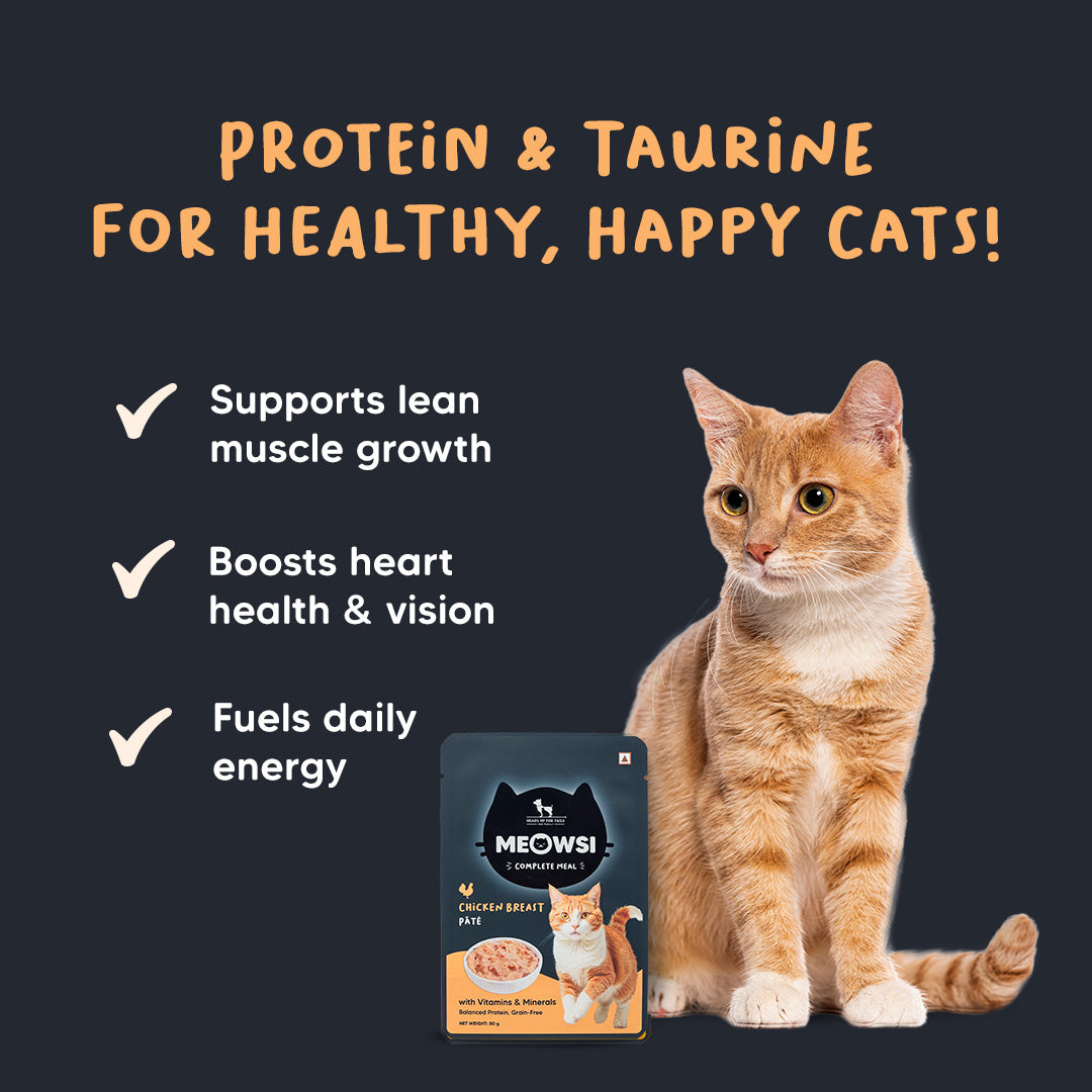 Meowsi by HUFT Chicken Breast p¢t© Cat Wet Food, 80 gm, grain-free, with vitamins and minerals for balanced nutrition.
