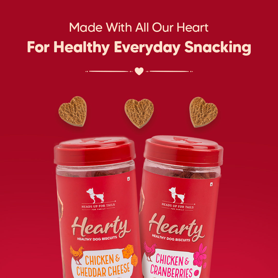 Hearty Chicken & Cheddar Cheese Healthy Dog Biscuits by Heads Up For Tails, 320g, suitable for all breeds.