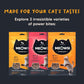 Meowsi by HUFT Chicken & Fish Power Bites, 50 gm, high-protein cat treats in a yellow packaging with a playful cat graphic.