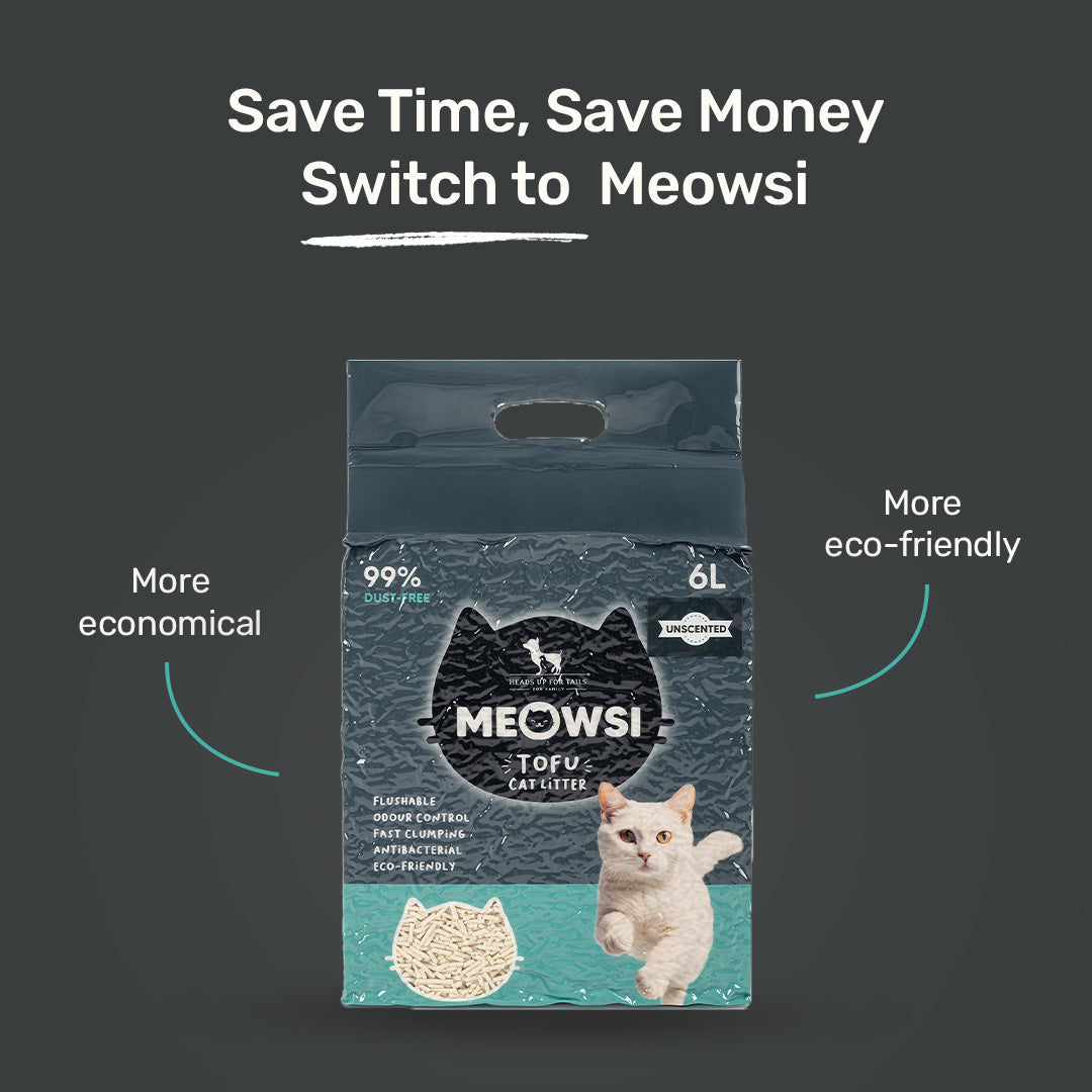 Meowsi by HUFT Tofu Cat Litter, Unscented, 6 Ltr, eco-friendly, fast clumping, 99% dust-free, antibacterial.