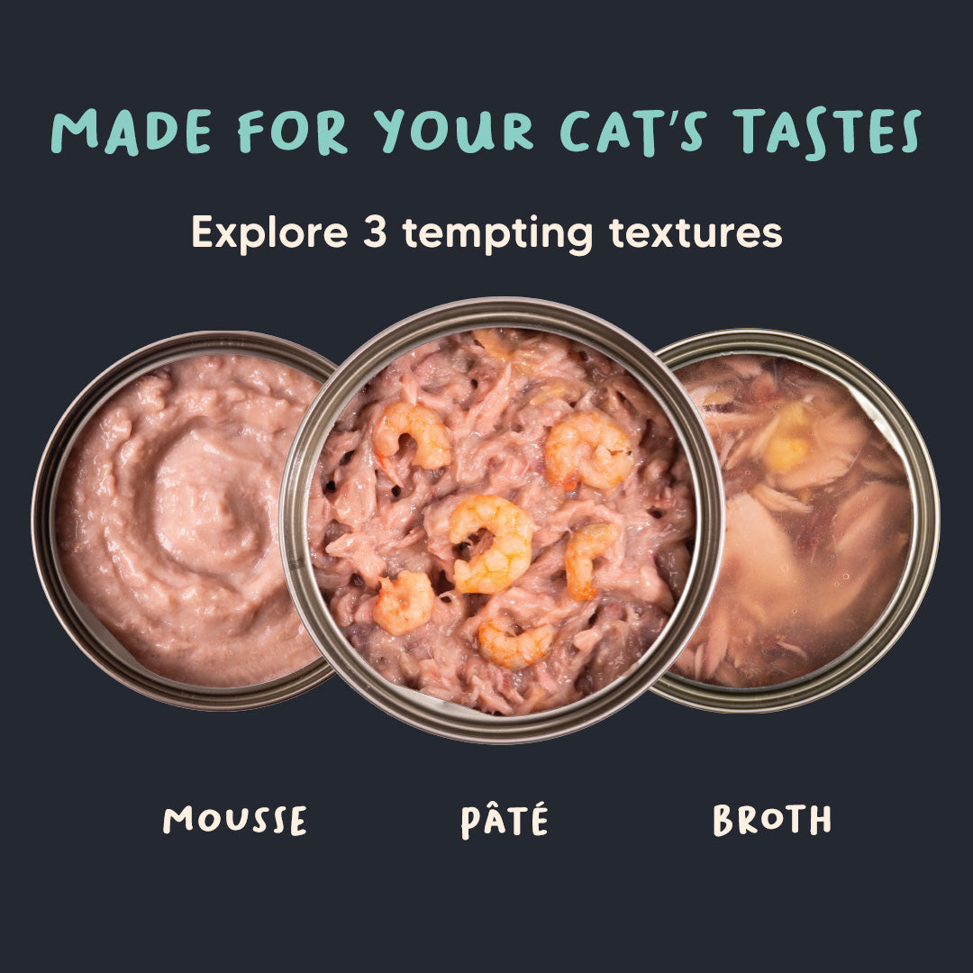 Meowsi by HUFT Tuna & Shrimp P¢t© Canned Cat Wet Food, 80 gm, with vitamins and minerals, grain-free formula.