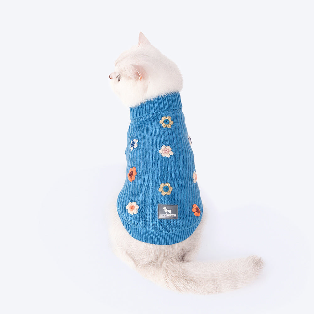 HUFT Frosty Flowers Sweater For Cat - Blue - Heads Up For Tails