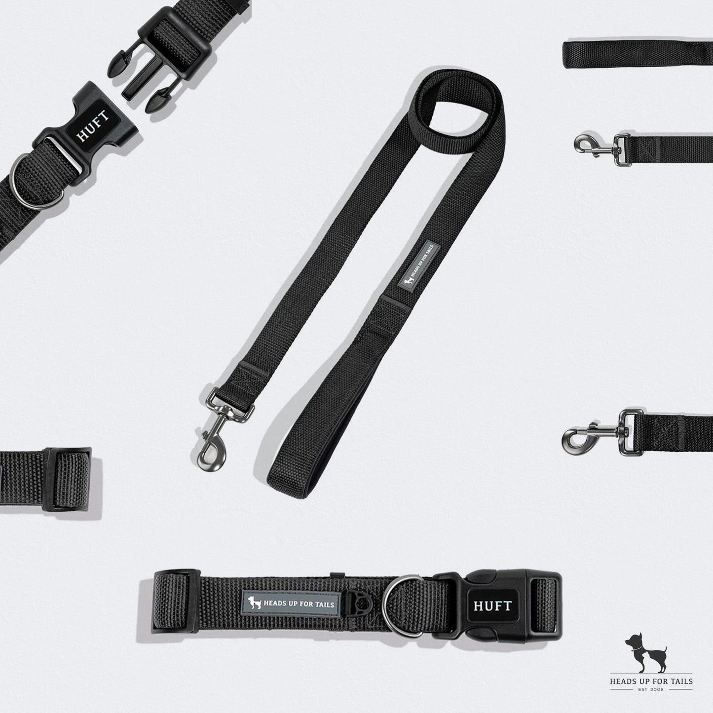 HUFT Basics Dog Collar & Leash Set - Classic Black - Heads Up For Tails