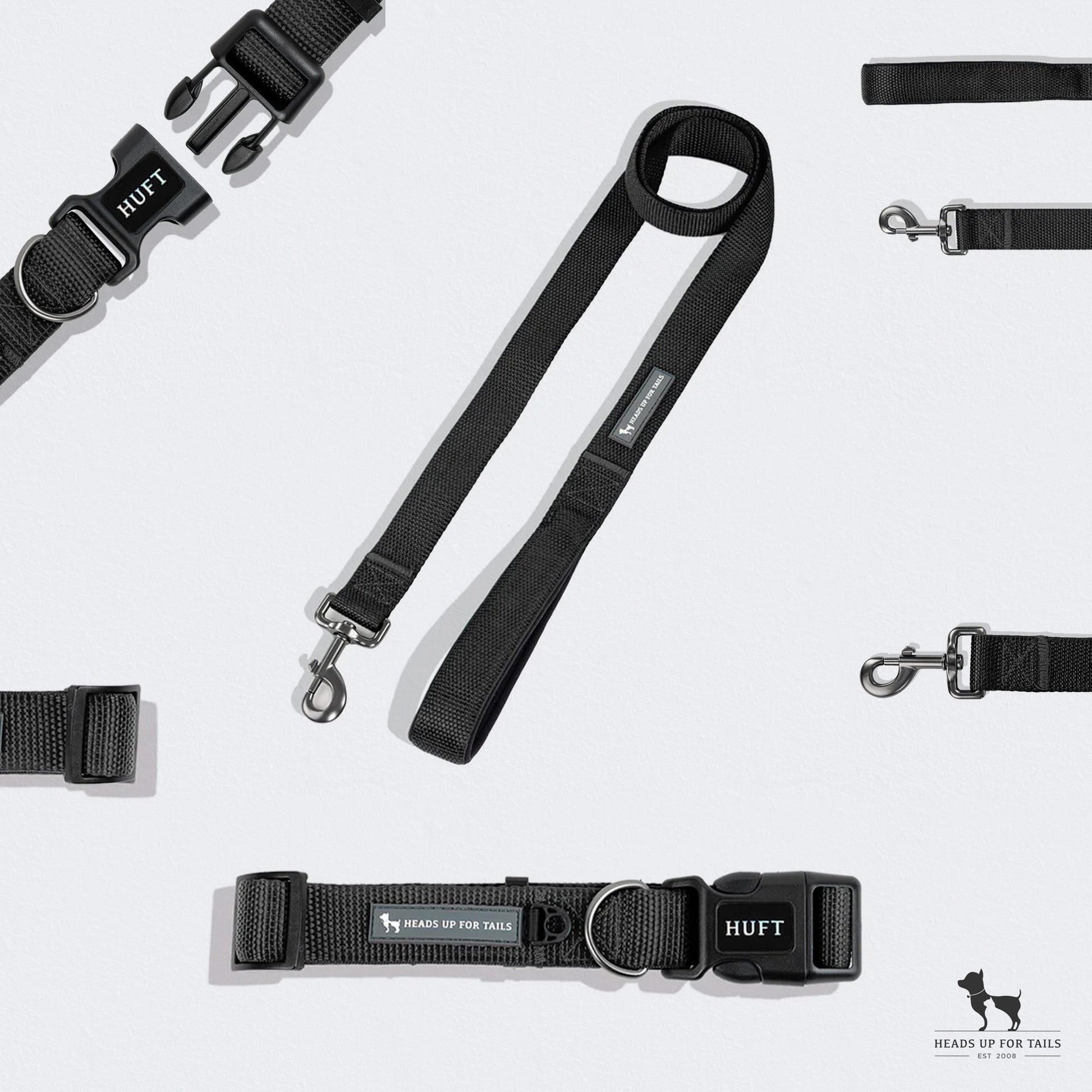 HUFT Basics Dog Collar & Leash Set - Classic Black - Heads Up For Tails