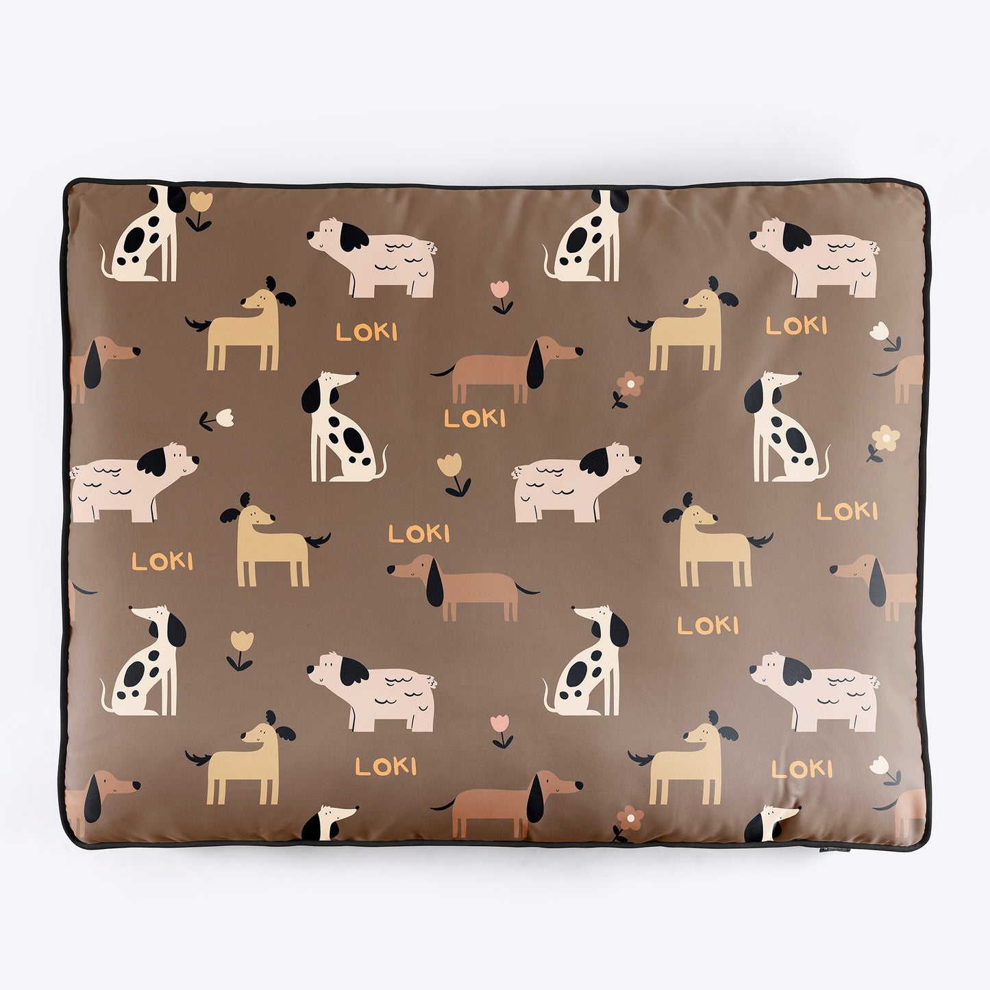 HUFT Personalised Bark & Bloom Flat Bed For Dog - Brown - Heads Up For Tails