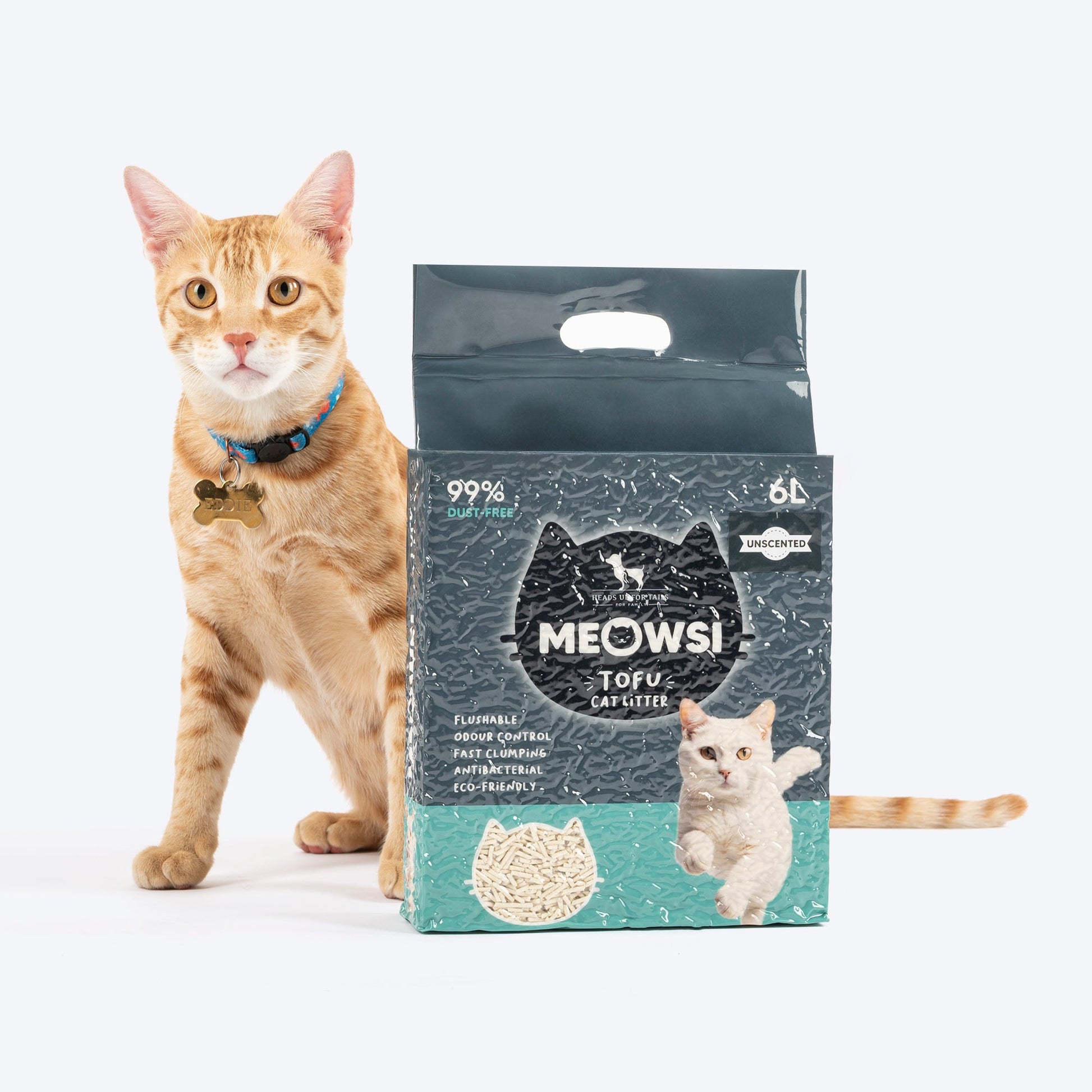 Meowsi by HUFT Tofu Cat Litter, Unscented, 6 Ltr, eco-friendly, fast clumping, 99% dust-free, antibacterial.