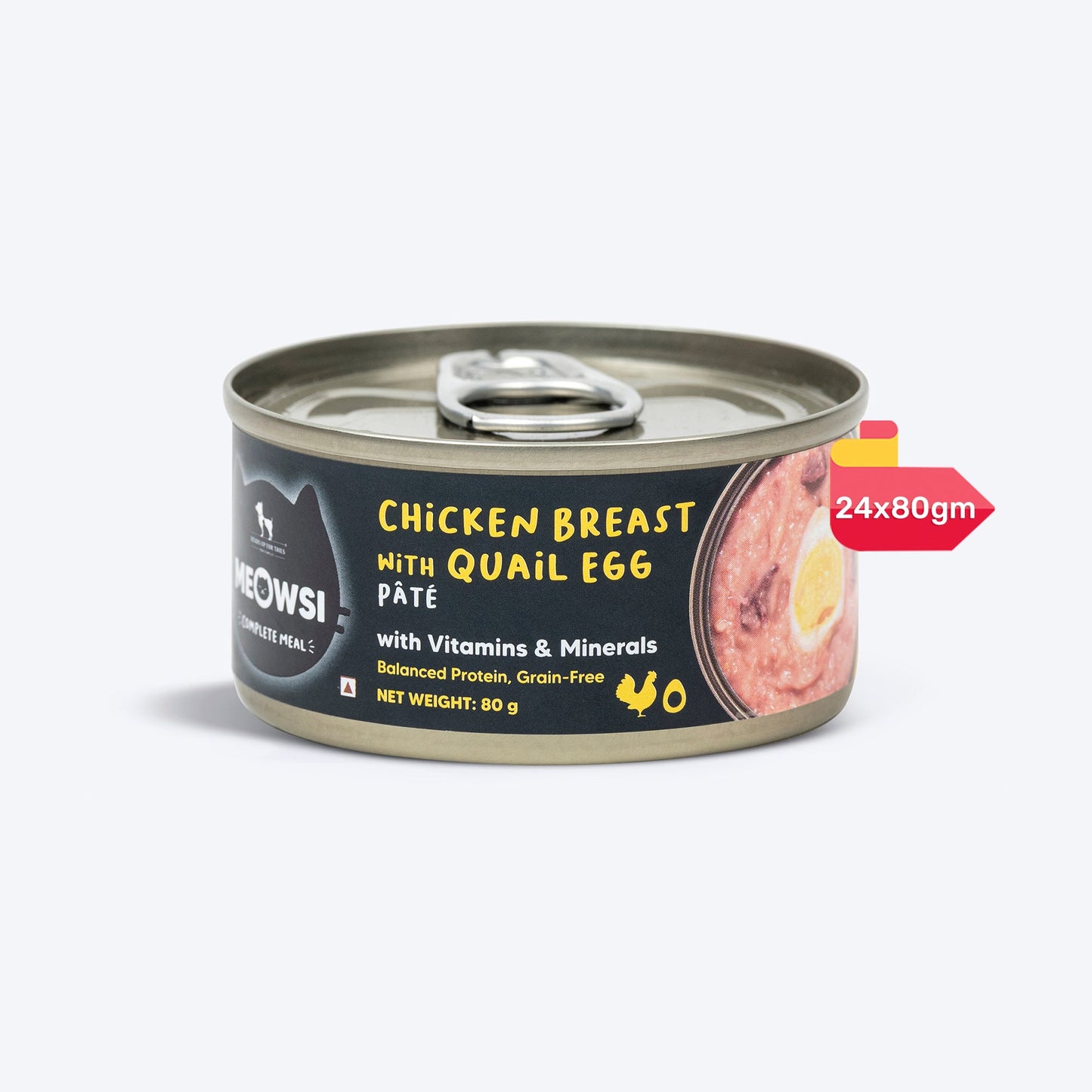 Meowsi, canned cat food, chicken breast, quail egg, wet food, pet supplies, cat supplies, 80 gm, p¢t©, for cats