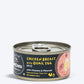 Meowsi by HUFT Chicken Breast with Quail Egg p¢t©, 80 gm can, grain-free, with vitamins and minerals for cats.