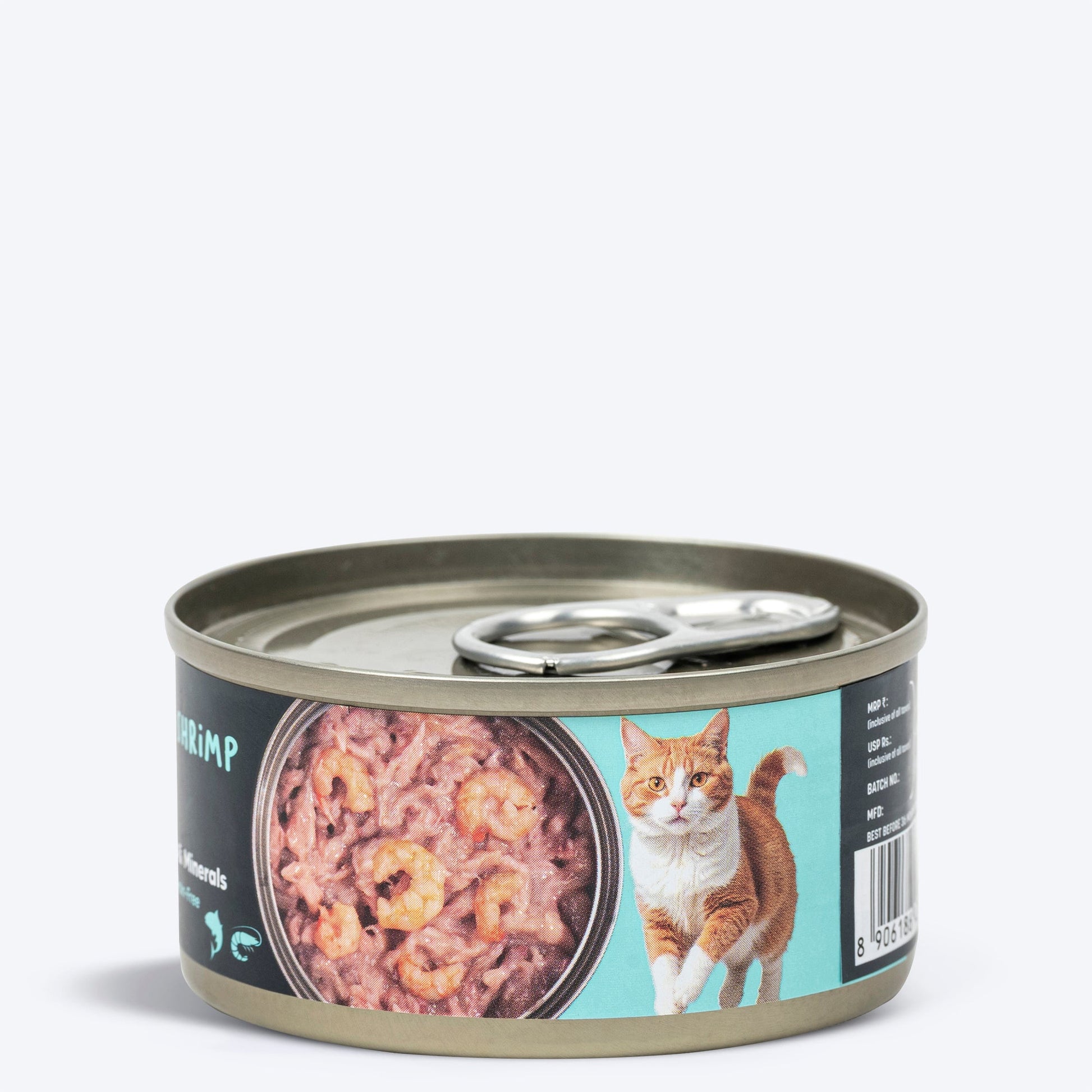 Meowsi by HUFT Tuna & Shrimp P¢t© Canned Cat Wet Food, 80 gm, with vitamins and minerals, grain-free formula.