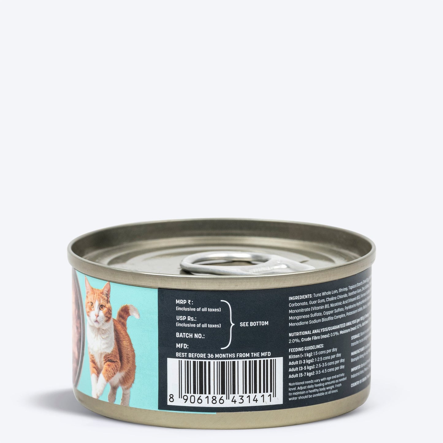Meowsi by HUFT Tuna & Shrimp P¢t© Canned Cat Wet Food, 80 gm, with vitamins and minerals, grain-free formula.