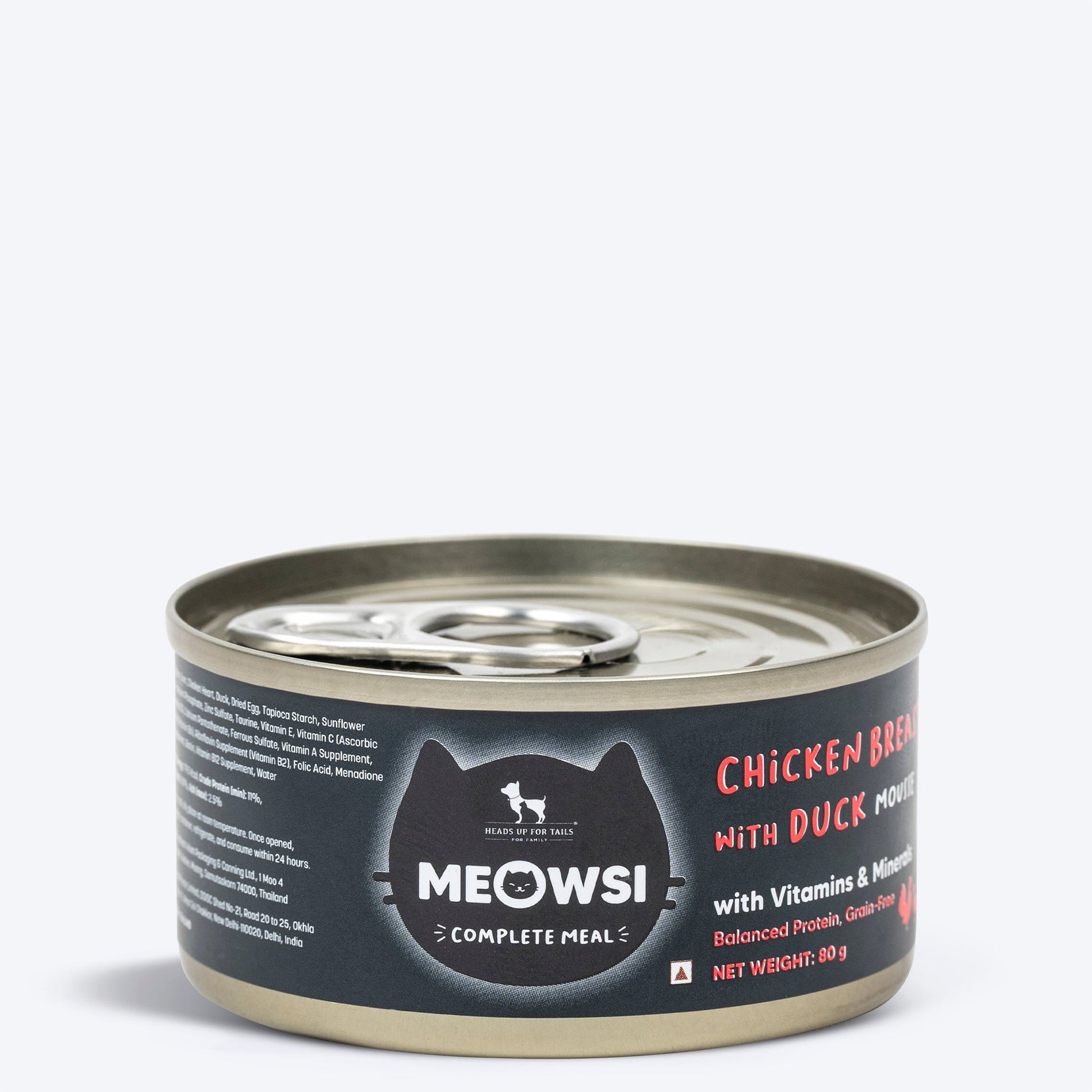 Meowsi by HUFT Chicken Breast with Duck Mousse Canned Cat Wet Food, 80 gm, includes vitamins and minerals, grain-free.