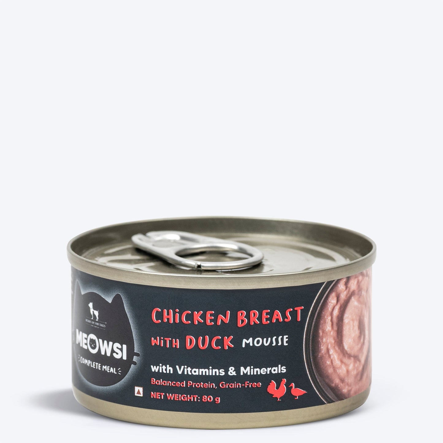Meowsi by HUFT Chicken Breast with Duck Mousse Canned Cat Wet Food, 80 gm, includes vitamins and minerals, grain-free.